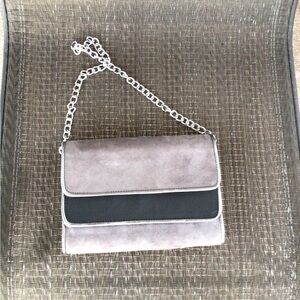 Mellow Yellow Gray Suede/ Black Leather Clutch Shoulder Bag